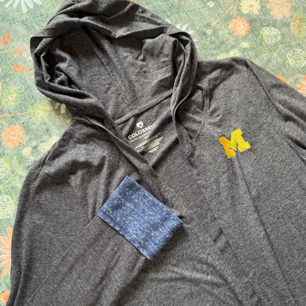 Colosseum‎ Michigan Wolverines Open Front Hooded Cardigan Grey Blue Womens XL